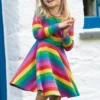 Frugi Pink Organic Cotton Rainbow Full Skirt Skater Dress -Wear Basics Store unnamed file 110 scaled