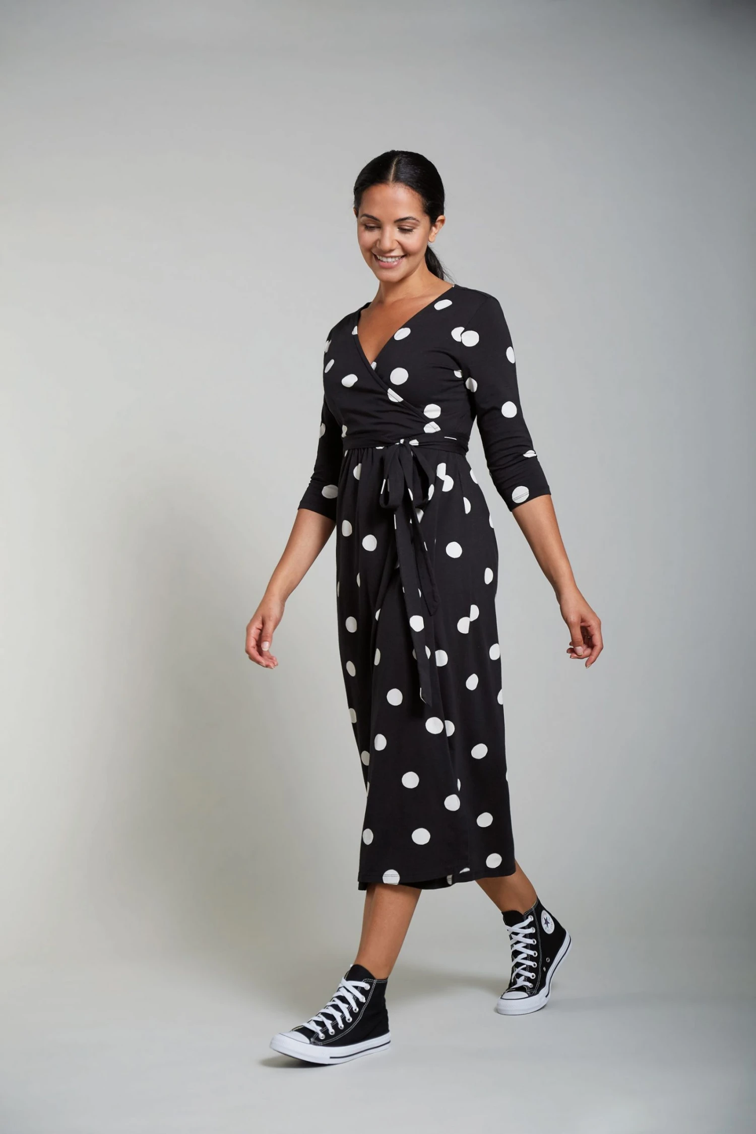 Frugi Organic Black Polka Maternity & Nursing Wrap Dress 3 Frugi Organic Black Polka Maternity & Nursing Wrap Dress