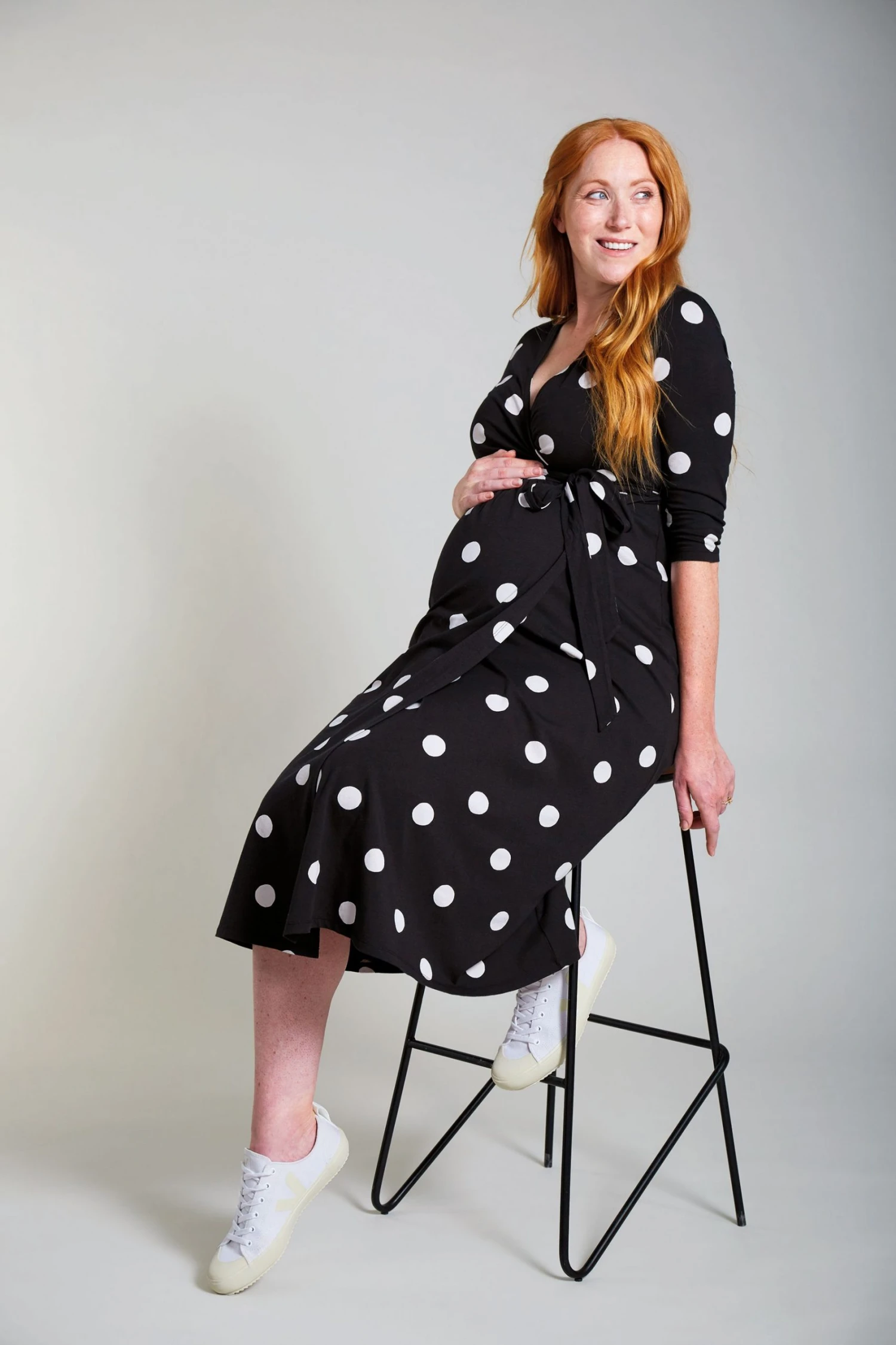 Frugi Organic Black Polka Maternity & Nursing Wrap Dress 6 Frugi Organic Black Polka Maternity & Nursing Wrap Dress - Image 4