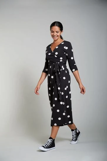 Frugi Organic Black Polka Maternity & Nursing Wrap Dress 7 Frugi Organic Black Polka Maternity & Nursing Wrap Dress - Image 5