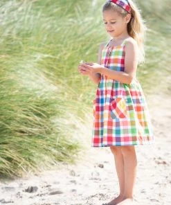 Frugi Pink Organic Rainbow Check Summer Dress
