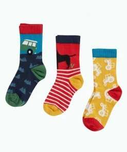 Frugi Red Off Roading Organic Super Soft 3 Pack Socks
