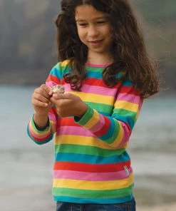 Frugi Pink Organic Cotton Rainbow Stripe Long Sleeve Top