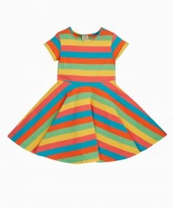 Frugi Organic Natural Rainbow Stripe Spring Skater Dress