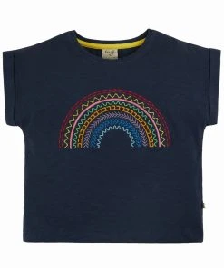 Frugi Organic Navy Boxy Short Sleeve Top Rainbow