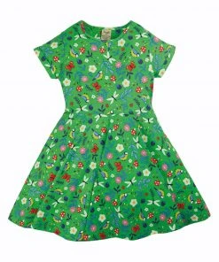 Frugi Green Organic Floral Sarah Slub Skater Dress