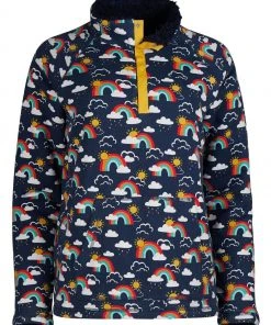 Frugi Organic Navy Fleece Lined Adult Sweatshirt Rainbow