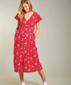 Frugi Maternity And Nursing Red Organic Floral Midi Dress -Wear Basics Store unnamed file 240 scaled