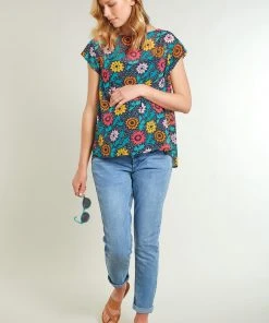 Frugi Maternity & Nursing Organic Navy Blue Dahlias Top