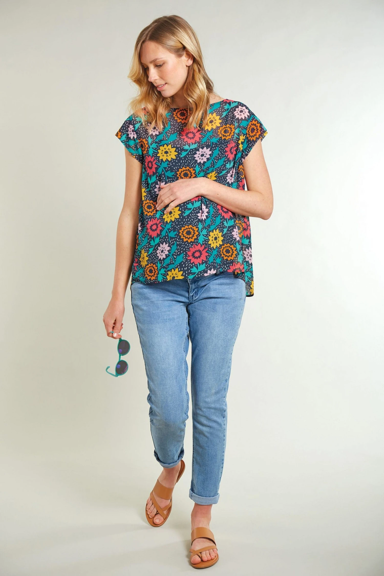 Frugi Maternity & Nursing Organic Navy Blue Dahlias Top 3 Frugi Maternity & Nursing Organic Navy Blue Dahlias Top