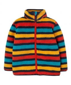 Frugi Blue Toasty Ted Recycled Fleece Jacket Rainbow Stripe