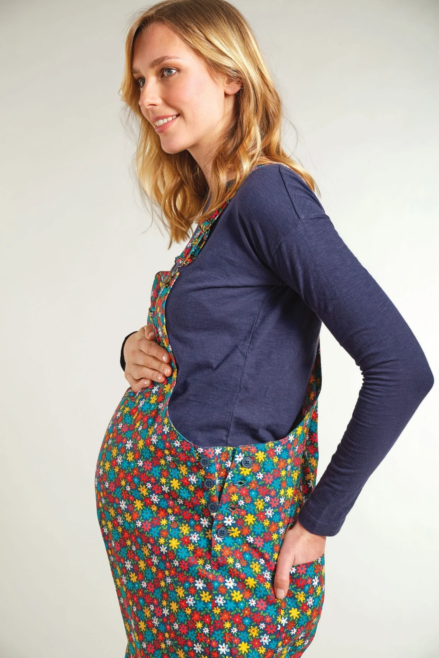 Frugi Blue Organic Daisy Maternity And Nursing Dungarees 6 Frugi Blue Organic Daisy Maternity And Nursing Dungarees - Image 4