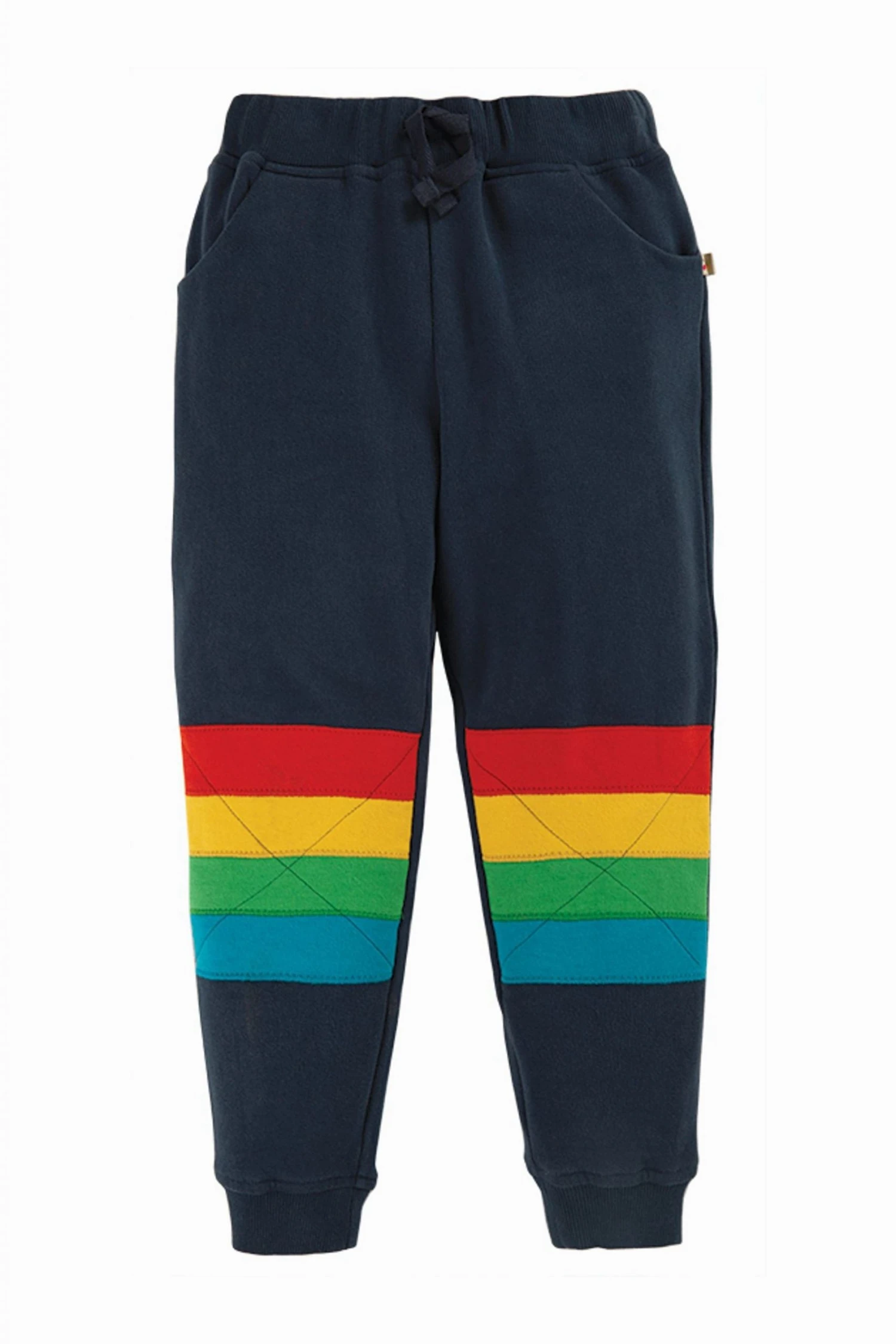 Frugi Navy Blue Organic Cotton Rainbow Knee Patch Joggers 4 Frugi Navy Blue Organic Cotton Rainbow Knee Patch Joggers - Image 2