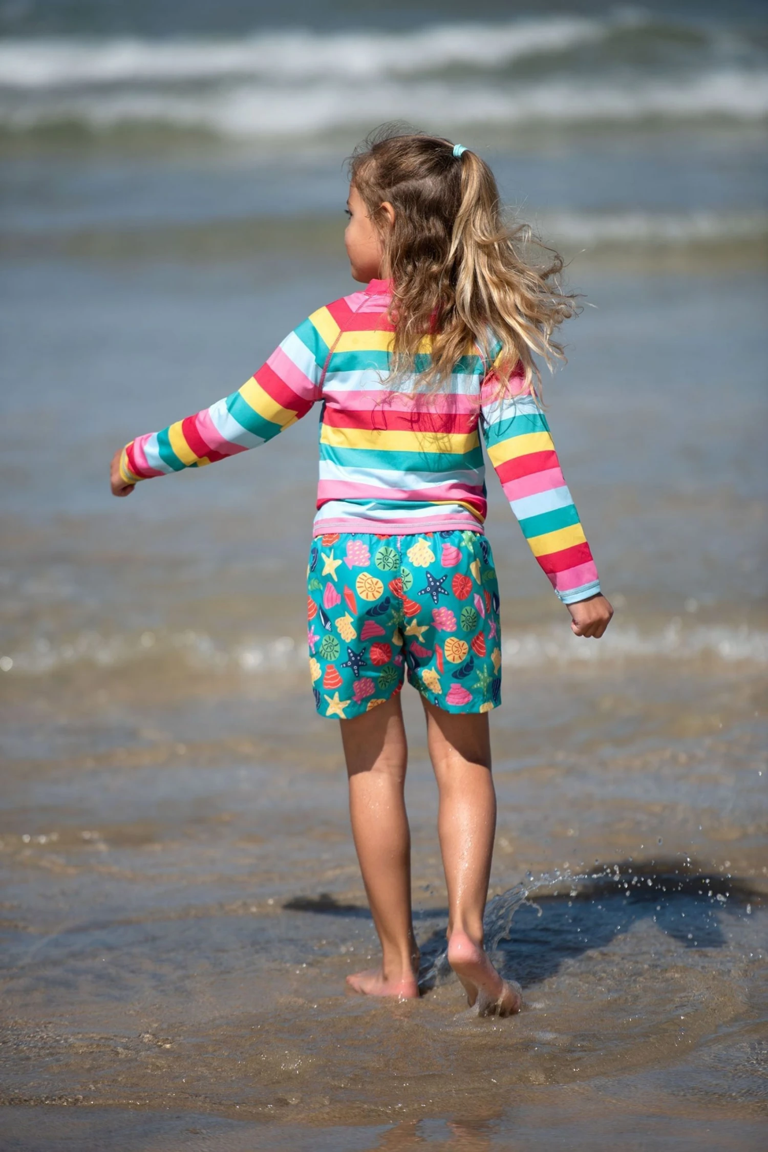 Frugi Blue Rainbow Stripe Mermaid UPF 50+ Sun Safe Rash Vest 4 Frugi Blue Rainbow Stripe Mermaid UPF 50+ Sun Safe Rash Vest - Image 2