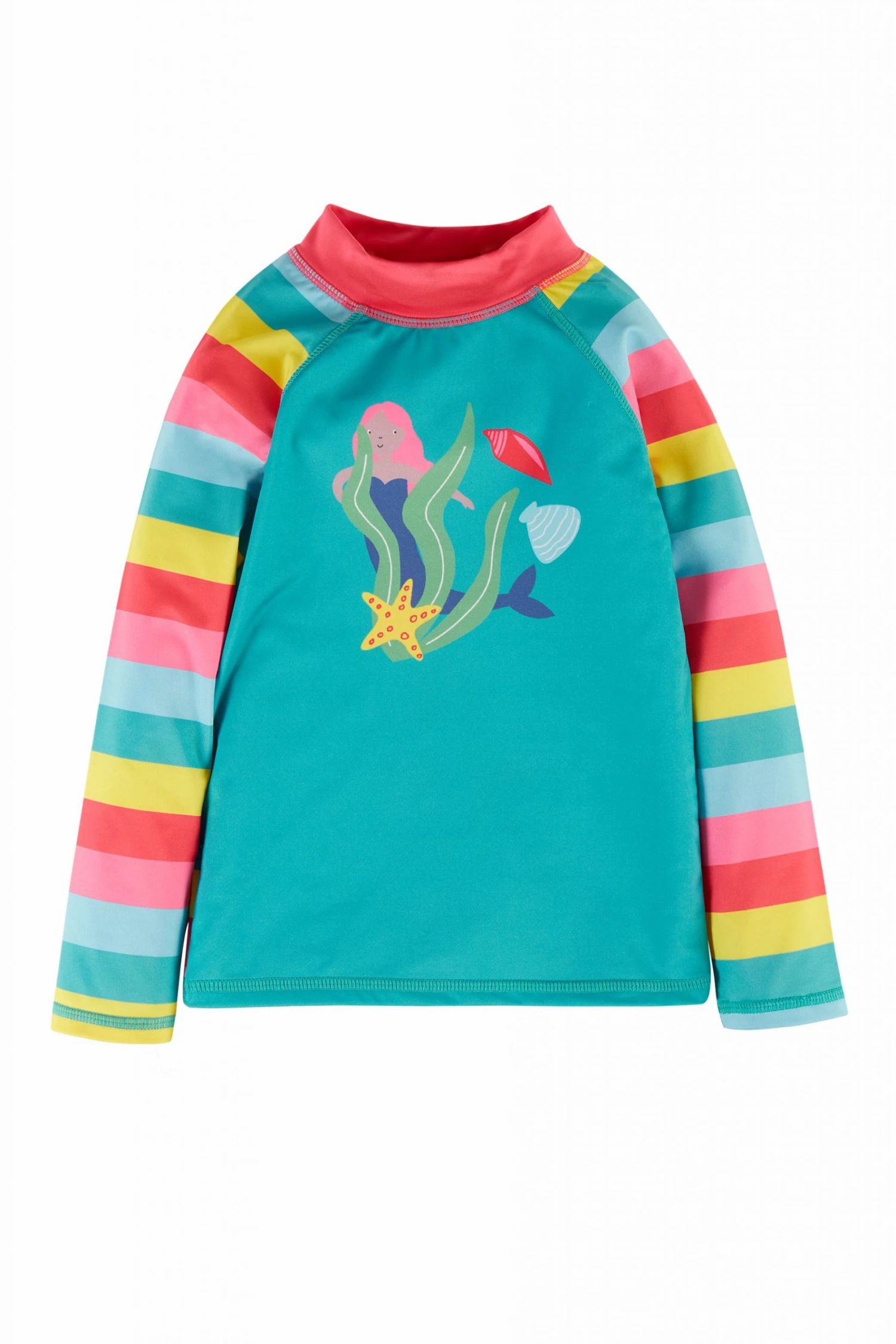 Frugi Blue Rainbow Stripe Mermaid UPF 50+ Sun Safe Rash Vest 5 Frugi Blue Rainbow Stripe Mermaid UPF 50+ Sun Safe Rash Vest - Image 3