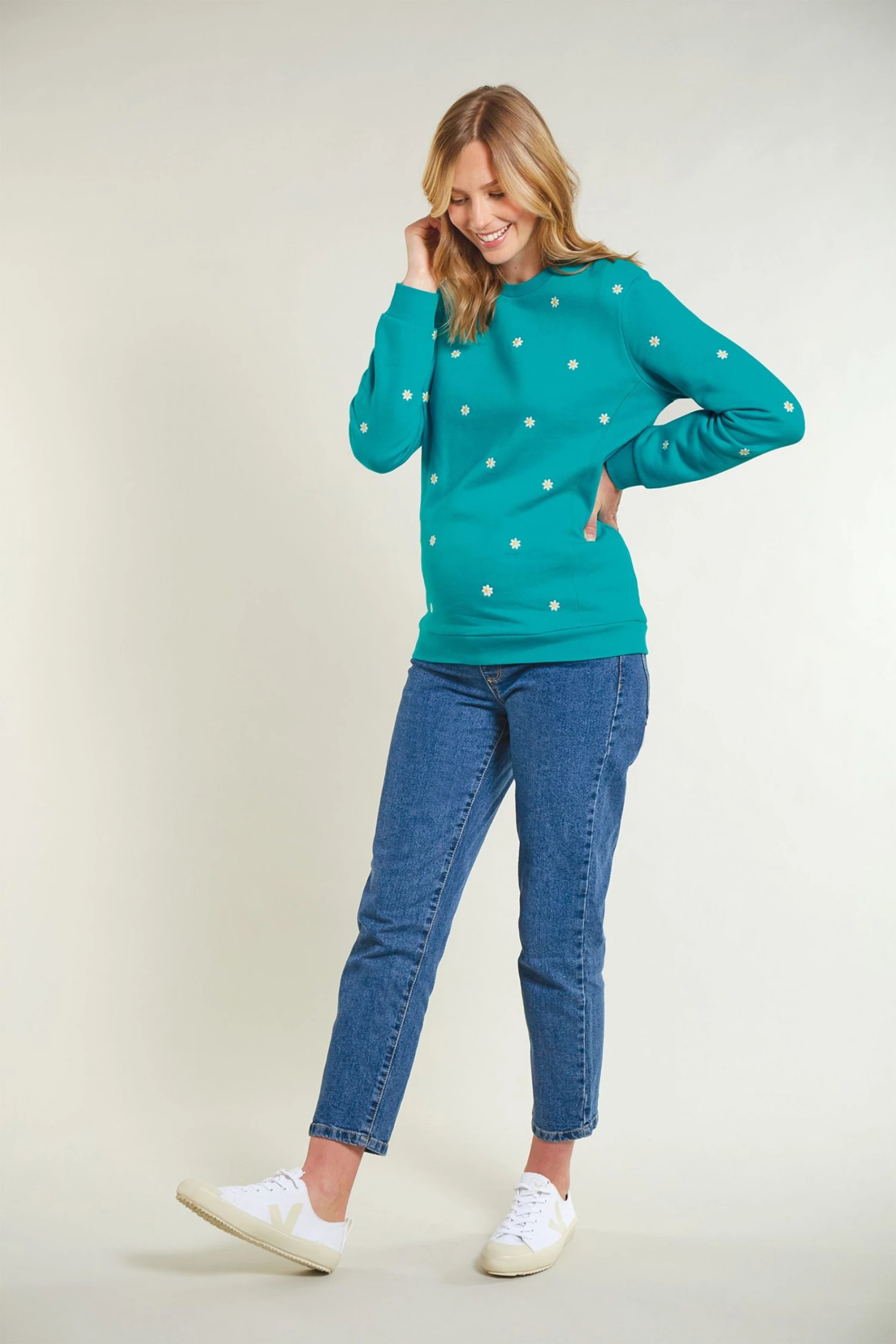 Frugi Maternity Blue Organic Jumper - Daisy 3 Frugi Maternity Blue Organic Jumper - Daisy