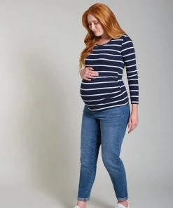Frugi Maternity Organic Navy Blue Stripe Long Sleeve Top