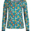 Frugi Teal Blue Organic Dahlias Long Sleeve Top