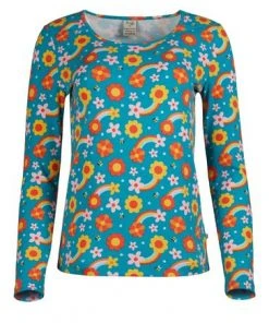 Frugi Teal Blue Organic Dahlias Long Sleeve Top -Wear Basics Store unnamed file 399