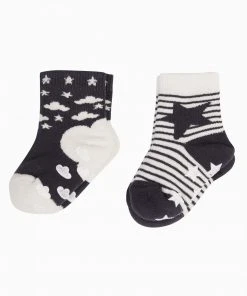 Frugi White Organic Cotton Monochrome Grippy Socks 2 Pack