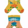 Frugi Natural Dinosaur Organic Grippy Non Slip Socks 2 Pack