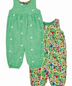 Frugi Green Reversible Daisy Dungarees