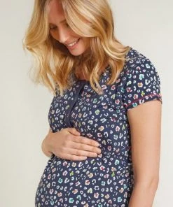 Frugi Navy Blue Organic Maternity And Nursing Nightie - Leopard -Wear Basics Store unnamed file 608