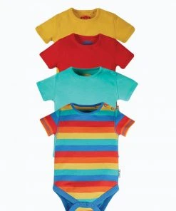 Frugi Blue Organic Cotton Rainbow Short Sleeve Bodysuits 4 Pack