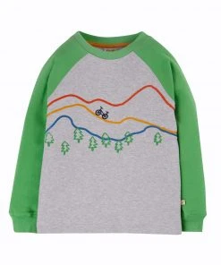 Frugi Organic Cotton Mountain Appliqué Top - Grey/Green