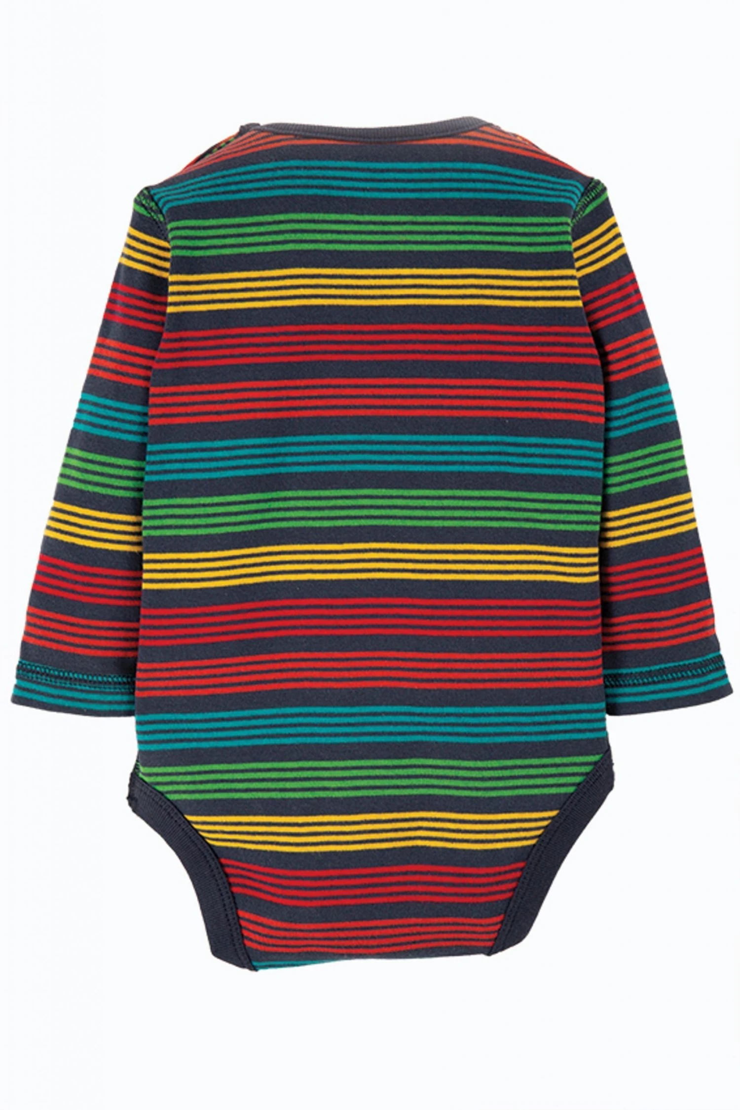 Frugi Blue Organic Cotton Long Sleeve Rainbow Stripe Bodysuit 4 Frugi Blue Organic Cotton Long Sleeve Rainbow Stripe Bodysuit - Image 2