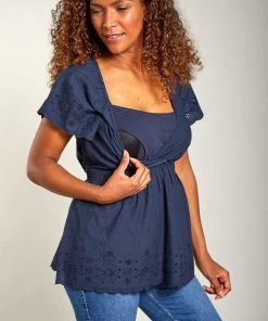 Frugi Navy Blue Organic Maternity And Nursing Top