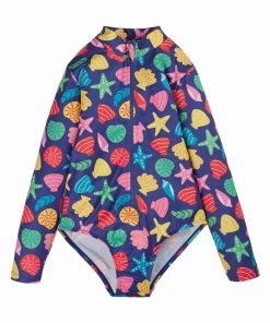 Frugi Blue Seashells UPF 50+ Recycled Zip-up Swimsuit