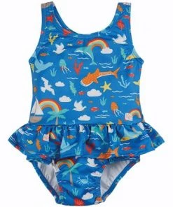Frugi Blue Rainbow Sea Recycled UPF 50+ Coral Swimsuit -Wear Basics Store unnamed file 693