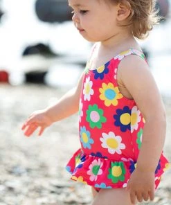 Frugi Pink Flower Power UPF 50+ Nappy Swimsuit