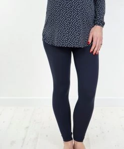 Frugi Navy Blue Organic Cotton Roll Top Maternity Leggings