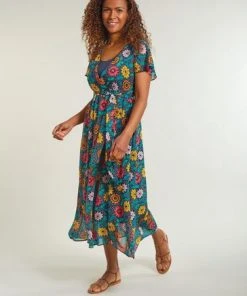 Frugi Maternity & Nursing Dahlias Blue Organic Dress -Wear Basics Store unnamed file 77