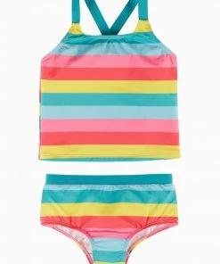 Frugi Natural Rainbow Stripe UPF 50+ Recycled Reef Tankini