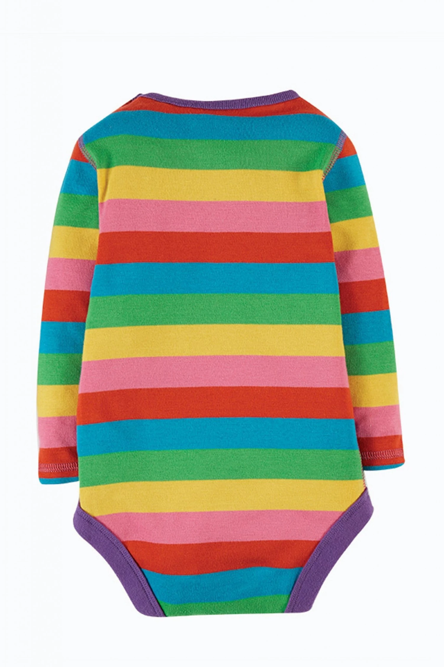 Frugi Pink Rainbow Stripe Organic Cotton Long Sleeve Bodysuit 4 Frugi Pink Rainbow Stripe Organic Cotton Long Sleeve Bodysuit - Image 2