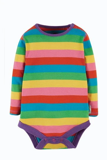 Frugi Pink Rainbow Stripe Organic Cotton Long Sleeve Bodysuit 5 Frugi Pink Rainbow Stripe Organic Cotton Long Sleeve Bodysuit - Image 3