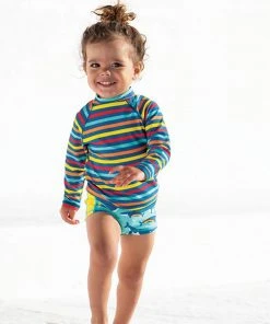 Frugi UPF 50+ Blue Rainbow Whales Kids Trunks