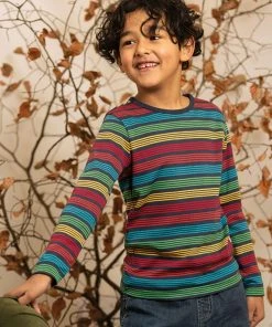 Frugi Navy Blue Rainbow Stripe Organic Cotton Long Sleeve Top